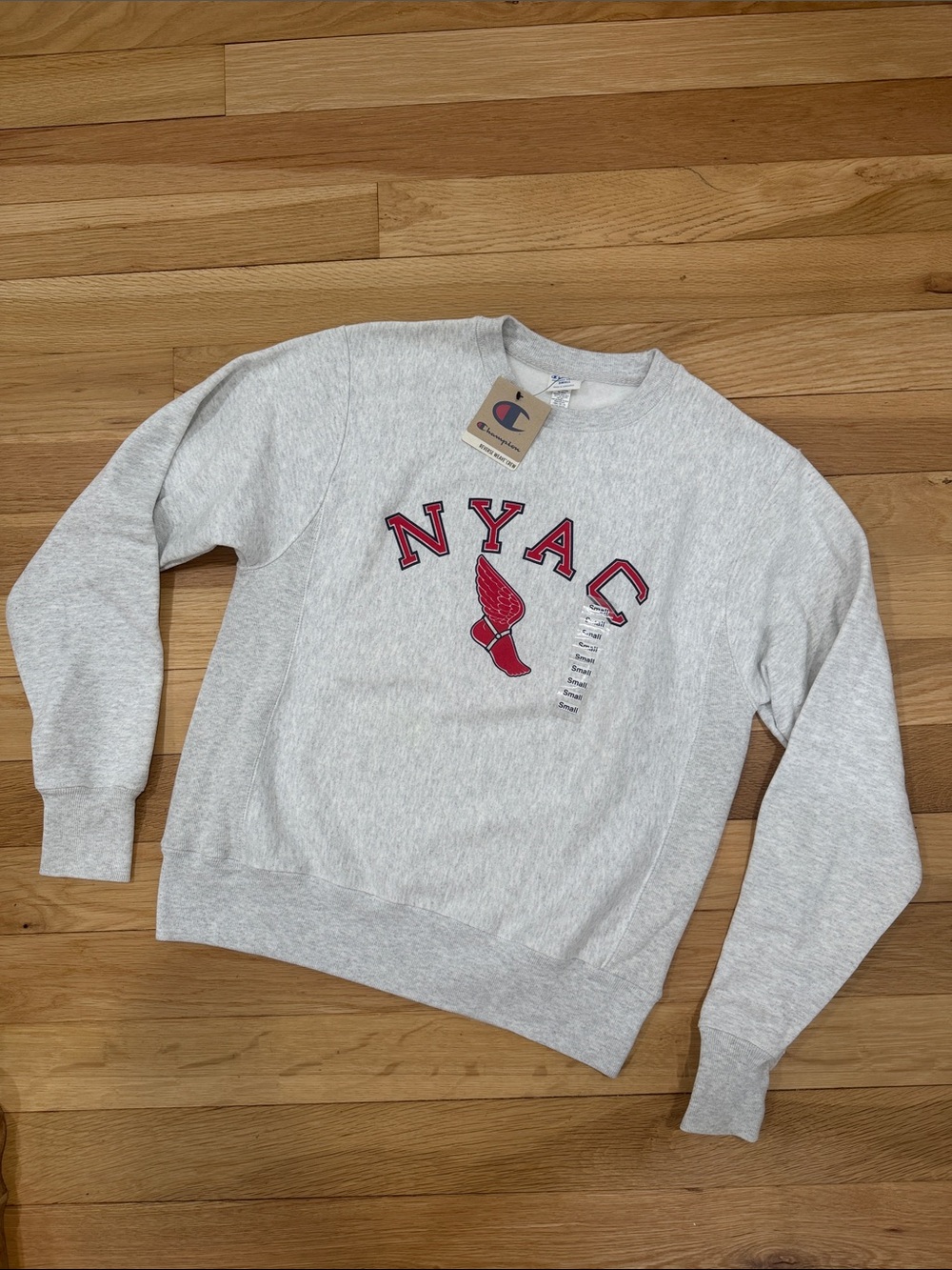 Champion Light Gray Crewneck Sweatshirt with Red NYAC Logo